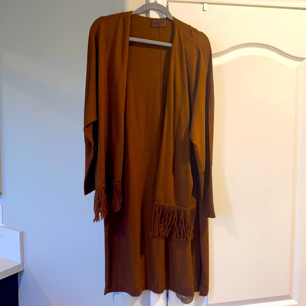 High low cardigan with fringe